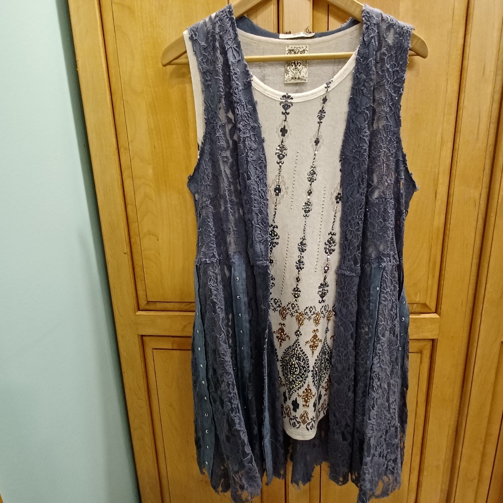 Sweater tank top with blue lace tank top